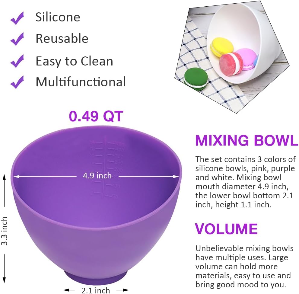 Silicone Mixing Bowl for Melting Chocolate, 6PCS (Green, Grey, White)