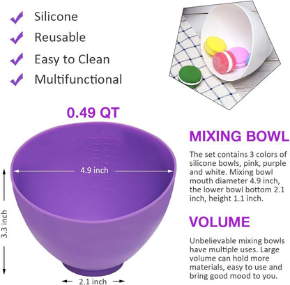 Silicone Mixing Bowl for Melting Chocolate, 6PCS (Green, Grey, White)