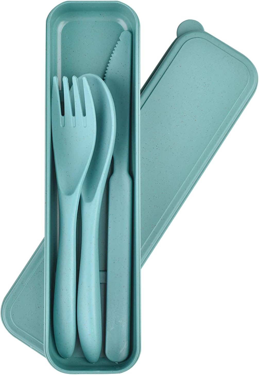 2 Sets Reusable Utensil Set with Case, Portable Plastic Spoons Fork Knife Camping Utensils for Lunch Box Accessories for Kids Adults Travel Picnic Camping Daily Use(Blue, Black)