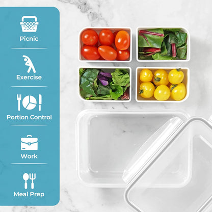 carrotez Food Storage Containers with 3 Removable Compartments, Food Prep Container with Airtight Lids, Portion Control Container, Microwave Safe, Reusable, 4.64 Cup (1100ml)