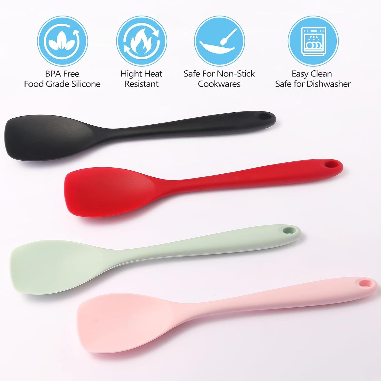 Mini Silicone Spatula Spoon Set, 4-Piece Rubber Spoonula for Kitchen Utensils, Spatulas Silicone Heat Resistant, Non-Stick Flexible Scrapers & Spoons for Baking, Cooking, Mixing, Cake