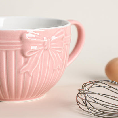 Gaolinci Bow Embossed Ceramic Mixing Bowl, 1 Quart Batter Bowl with Pouring Spout and Handle