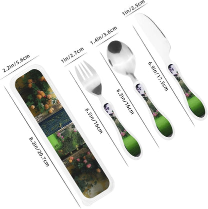 3-Piece Kids Silverware Set With Storage Case, Stainless Steel Reusable Children Safe Knife Spoon Fork Set Blue Active Girl Running Sunset Children Flatware Set For Kids Lunch Box - Colors A