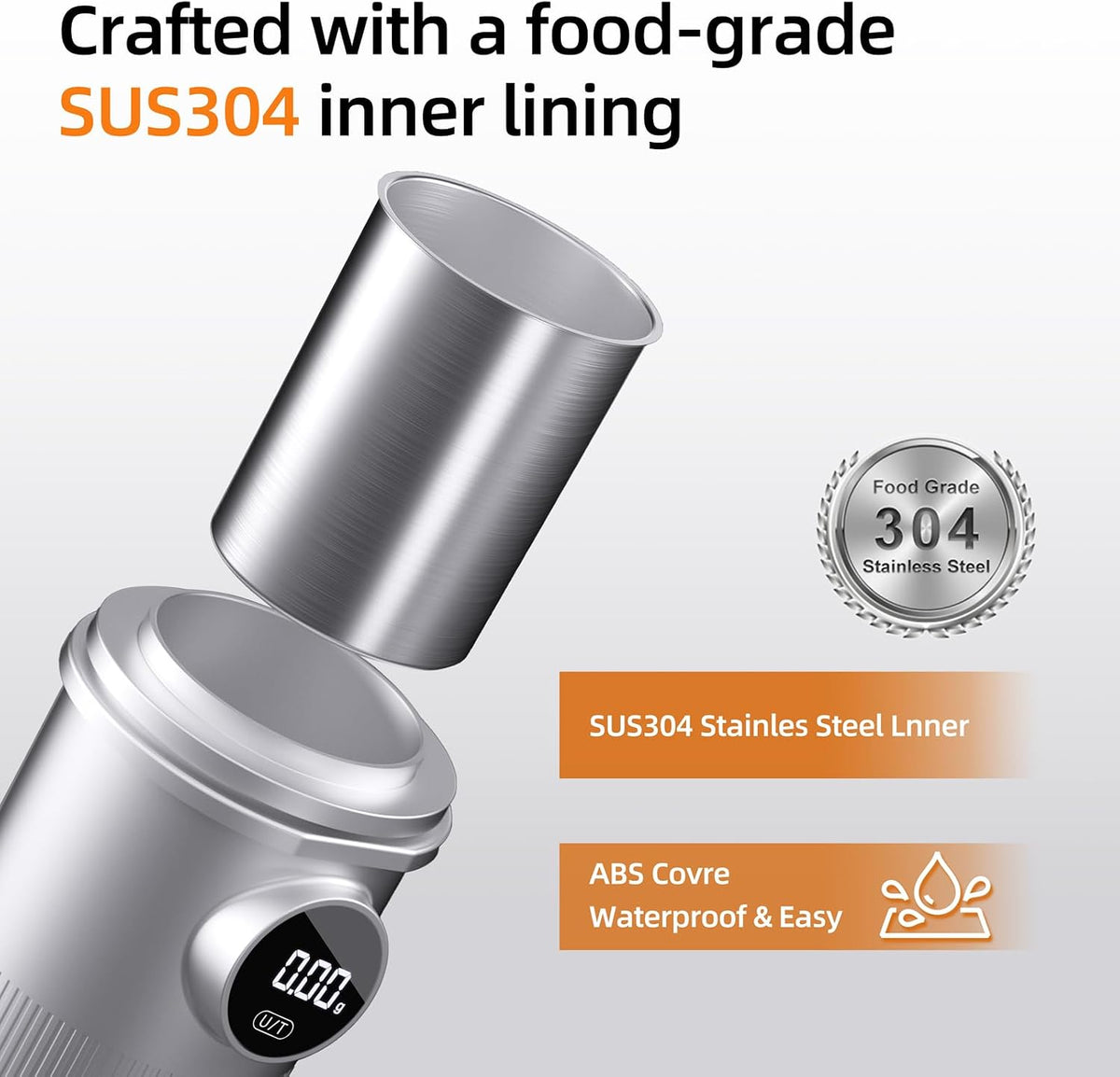 Espresso Dosing Cup with Scale, 58mm Coffee Dosing Cup and Digital Scale 0.01g Precision, USB-C Rechargeable Waterproof Stainless Steel, 500g x 0.01g for Barista, Silver
