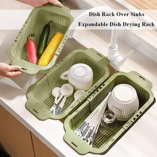 Dish Drying Rack for Kitchen Counter, Retractable Draining Basket in Sink Dish Drainers, Multipurpose Dish Dryer Rack for Inside Sink, Over The Sink Dish Racks for Cleaning & Draining the Water