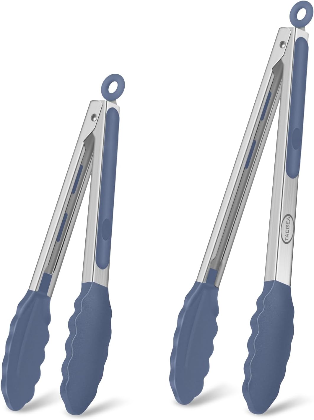 TACGEA Stainless Steel Kitchen Tongs with Silicone Tips, Locking Grilling Food Tongs, 7" 9" and 12", Set of 3 Black