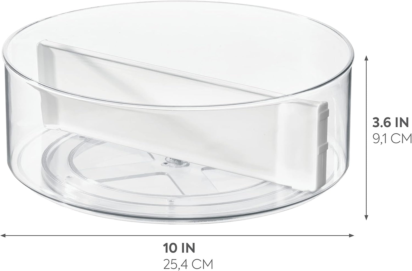 Rosanna Pansino x iDesign Recycled Plastic Divided Lazy Susan Turntable with Lid, Clear Bin/Marshmallow Divider, 10" D x 3.69" H
