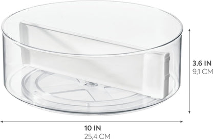 Rosanna Pansino x iDesign Recycled Plastic Divided Lazy Susan Turntable with Lid, Clear Bin/Marshmallow Divider, 10" D x 3.69" H
