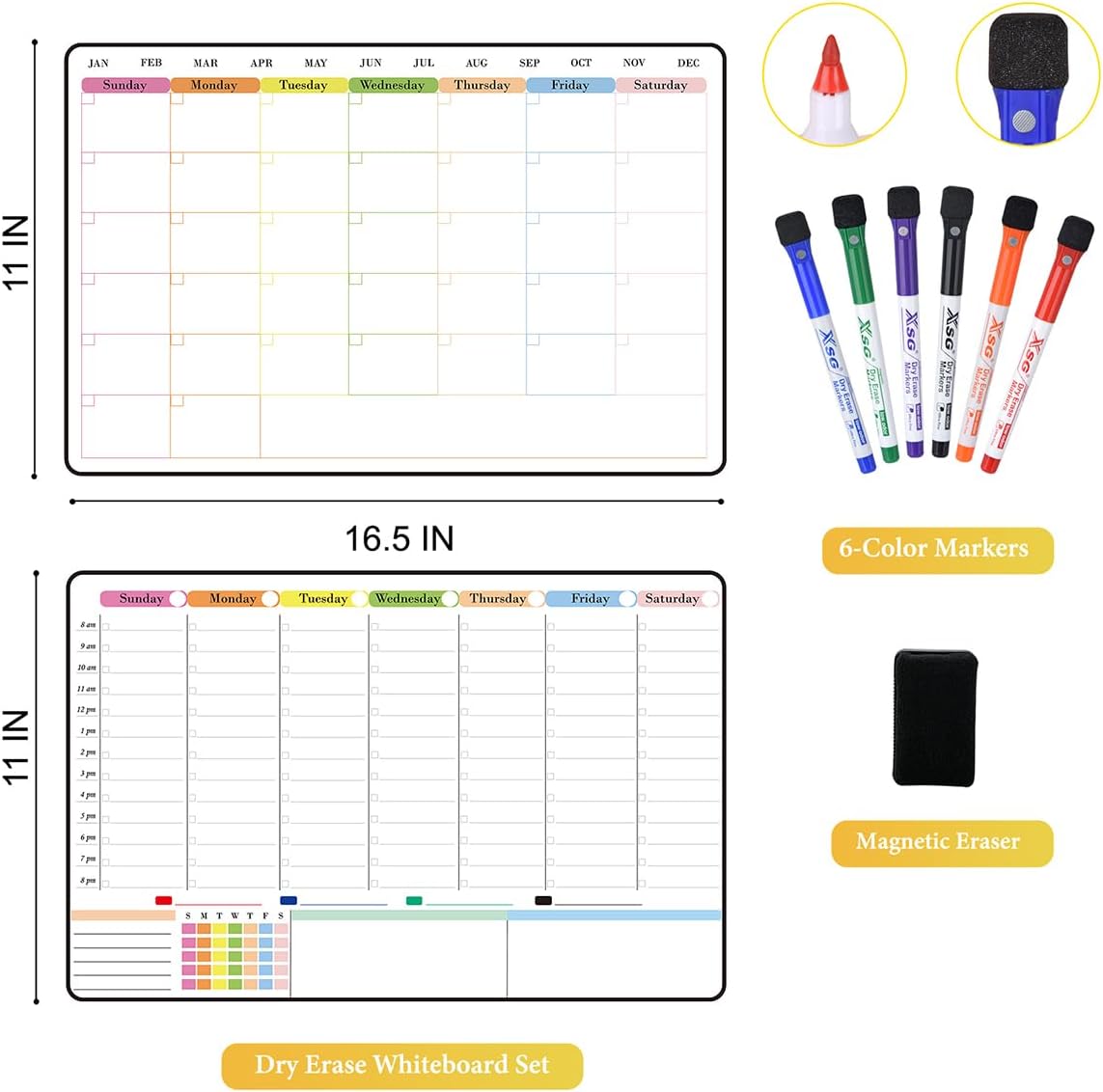 POPRUN Magnetic Weekly Dry Erase Fridge Calendar, 16.9"x11" Whiteboard Planner for Schedule, Shopping Lists, Household Chores, Ideal for Family, Office, Work and Study