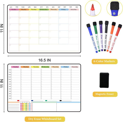 POPRUN Magnetic Weekly Dry Erase Fridge Calendar, 16.9"x11" Whiteboard Planner for Schedule, Shopping Lists, Household Chores, Ideal for Family, Office, Work and Study