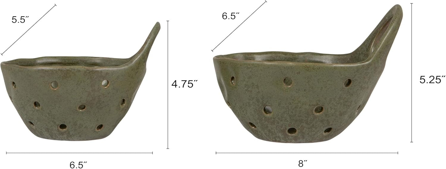 Creative Co-Op Stoneware Colanders with Handles, Set of 2