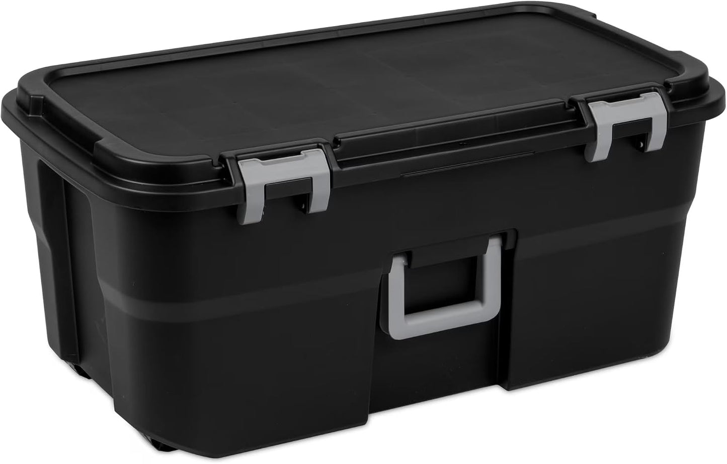 22 Gallon Large Wheeled Footlocker, Heavy Duty Plastic Storage Trunk Container, Lockable with Wheels and Handle, Black