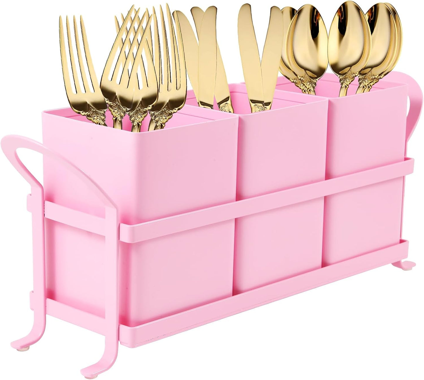 NelyBet Utensil Holder Silverware Caddy for Party Countertop, 3pcs Bins Set Silverware Caddy Organizer Holders for Spoon and Fork, White and Black