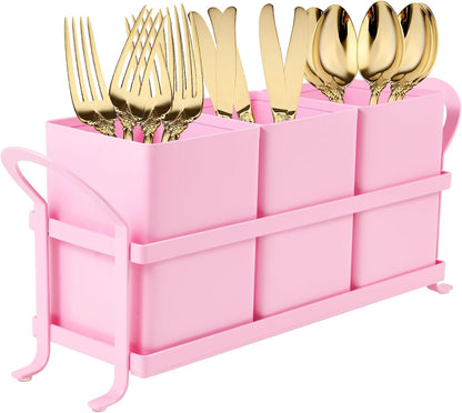 NelyBet Utensil Holder Silverware Caddy for Party Countertop, 3pcs Bins Set Silverware Caddy Organizer Holders for Spoon and Fork, White and Black