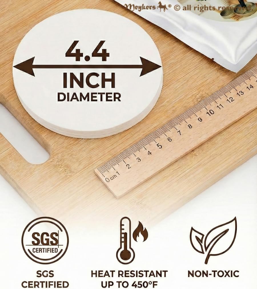 Meykers Patty Paper Sheets for 4/4.5 Inch Burger Press | 500 pcs Round | Hamburger Maker Non-Stick Heat Resistant Circle Wax Parchment Paper chaffle Cookie Cake Bake