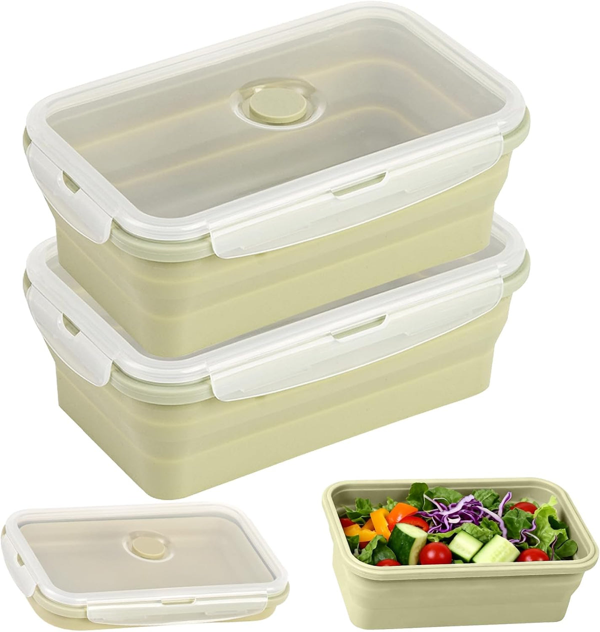 Large Silicone Food Storage Containers 68oz/2000ml 4 Pack | Collapsible Meal Prep Containers, Airtight Leakproof Lid, Containers for Camping, Microwave Freezer Dishwasher Safe