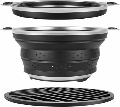 Collapsible Colander Set with Silicone Mat,2-in-1 Stainless Steel Colander for Kitchen, Foldable Metal Colander, Space-Saving for Pasta Veggies Fruit(NAVY BLUE)