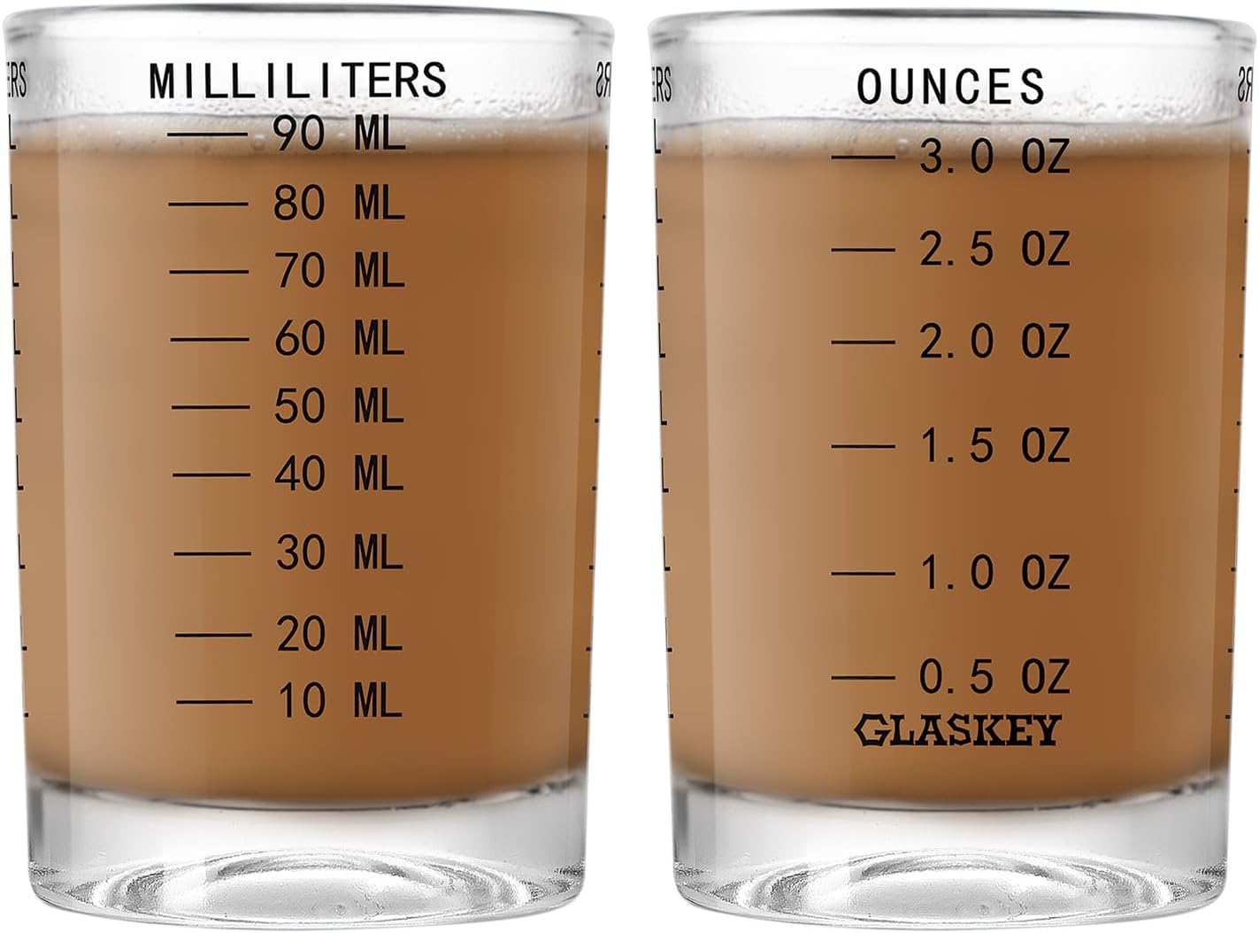 GLASKEY Shot Glasses Measuring Cup Set - 2 Pack Espresso Shot Glasses with Precise Measurement Marks,Heavy Duty Glass,Dishwasher Safe,Perfect for Coffee,Cocktails and Kitchen Use (Black & Red)