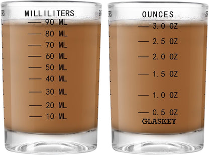 GLASKEY Shot Glasses Measuring Cup Set - 2 Pack Espresso Shot Glasses with Precise Measurement Marks,Heavy Duty Glass,Dishwasher Safe,Perfect for Coffee,Cocktails and Kitchen Use (Black & Red)