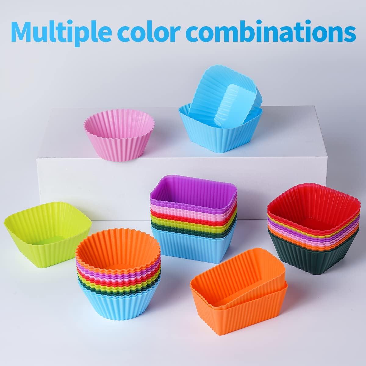Doiaz Silicone Bento Lunch Box Dividers 3 Shapes of Standard Round & Square & Rectangle - Reusable Silicone Cupcake Liners Non-Stick Muffin Cups for Baking