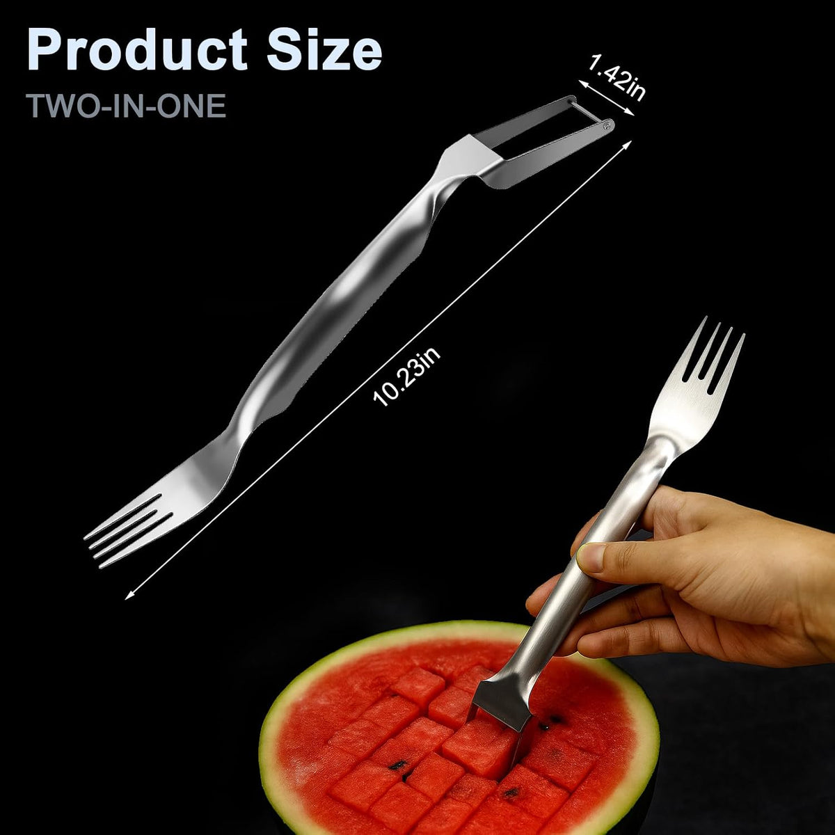 2PCS Watermelon Cutter Slicer,2-in-1 Stainless Steel Fruit Fork for Kitchen