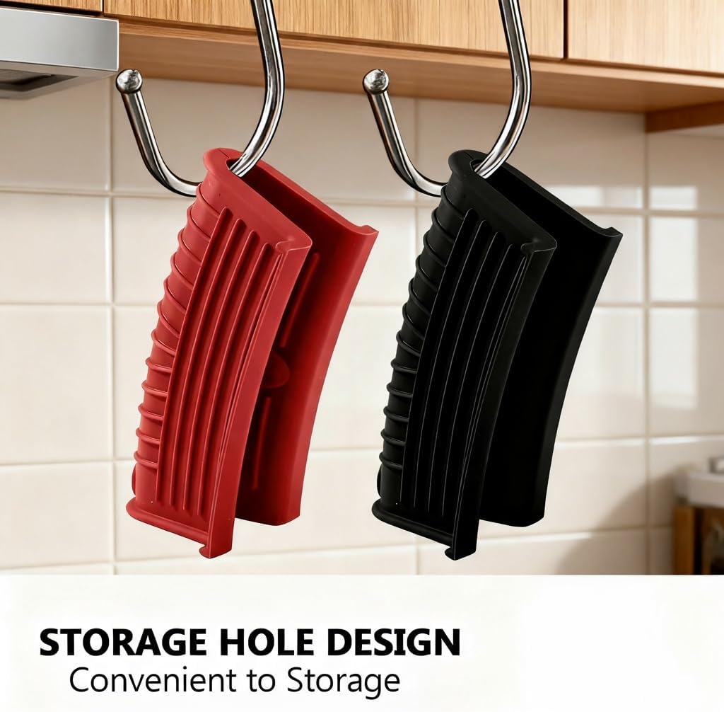 3 Pack Silicone Cast Iron Skillet Handle Cover - Heat Resistant Pot Handle Sleeve Grip for Frying Pans, Griddles, Dutch Ovens & Baking Sheets (Red)