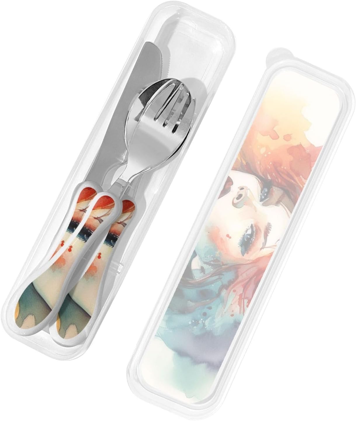 3-Piece Kids Silverware Set With Storage Case, Stainless Steel Reusable Children Safe Knife Spoon Fork Set Parrots On Branches Children Flatware Set For Kids Lunch Box