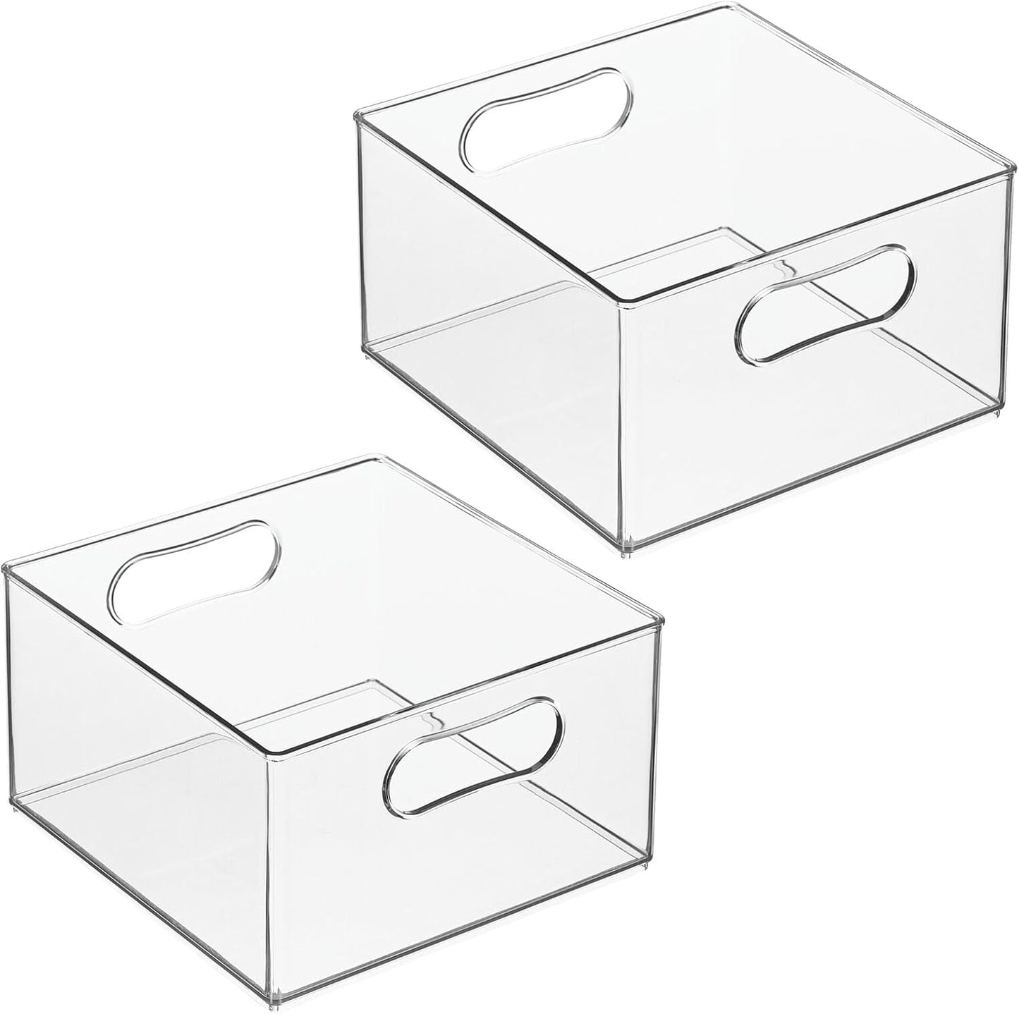 mDesign Deep Plastic Stackable Kitchen Storage Organizer Container Bin for Pantry, Cabinet, Cupboard, Shelves, Fridge, or Freezer - Holds Dry Goods, Sauces, Condiments, Ligne Collection, 2 Pack, Clear