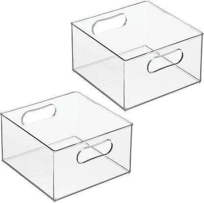 mDesign Deep Plastic Stackable Kitchen Storage Organizer Container Bin for Pantry, Cabinet, Cupboard, Shelves, Fridge, or Freezer - Holds Dry Goods, Sauces, Condiments, Ligne Collection, 2 Pack, Clear