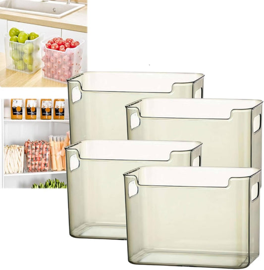 Crystal ClearFreezer Storage Bins,4 Pack Cleard Plastic Bins for Refrigerator and Pantry,Clear Plastic OrganizerBins with Handles,Stackable Kitchen Cabinet Organizer for Frozen Food,Meat & Veggies