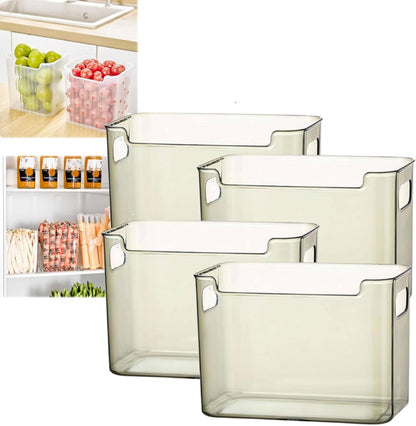 Crystal ClearFreezer Storage Bins,4 Pack Cleard Plastic Bins for Refrigerator and Pantry,Clear Plastic OrganizerBins with Handles,Stackable Kitchen Cabinet Organizer for Frozen Food,Meat & Veggies