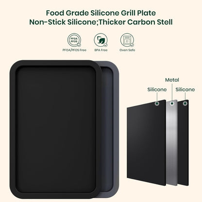 LYNG Silicone Serving Tray, 2PC BPA Free Grilling Prep And Serve Trays For Food Handling, Ideal For Grilling Gifts, Dishwasher Safe Grey And Black