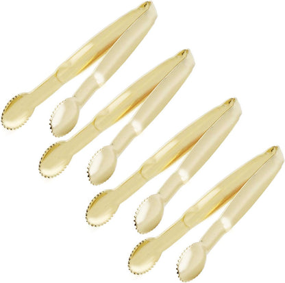 HINMAY Mini Appetizer Tongs 5.75" Stainless Steel Tongs, Set of 4 (Gold)