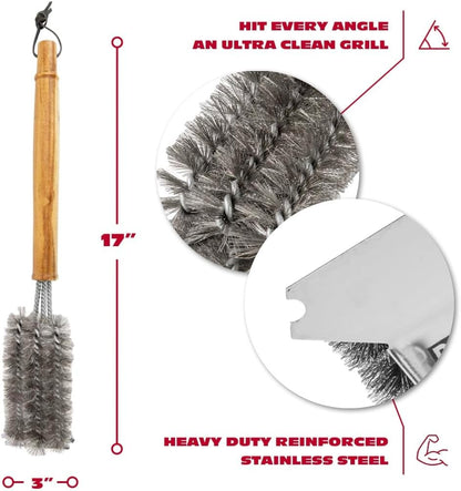 BBQ-AID Grill Brush for Outdoor Grill Bristle Free - 18" BBQ Brush for Grill Cleaning Kit - Safe BBQ Grill Cleaner Brush and Scraper - Stainless Grill Cleaning Brush for Any Grill, Grill Accessories