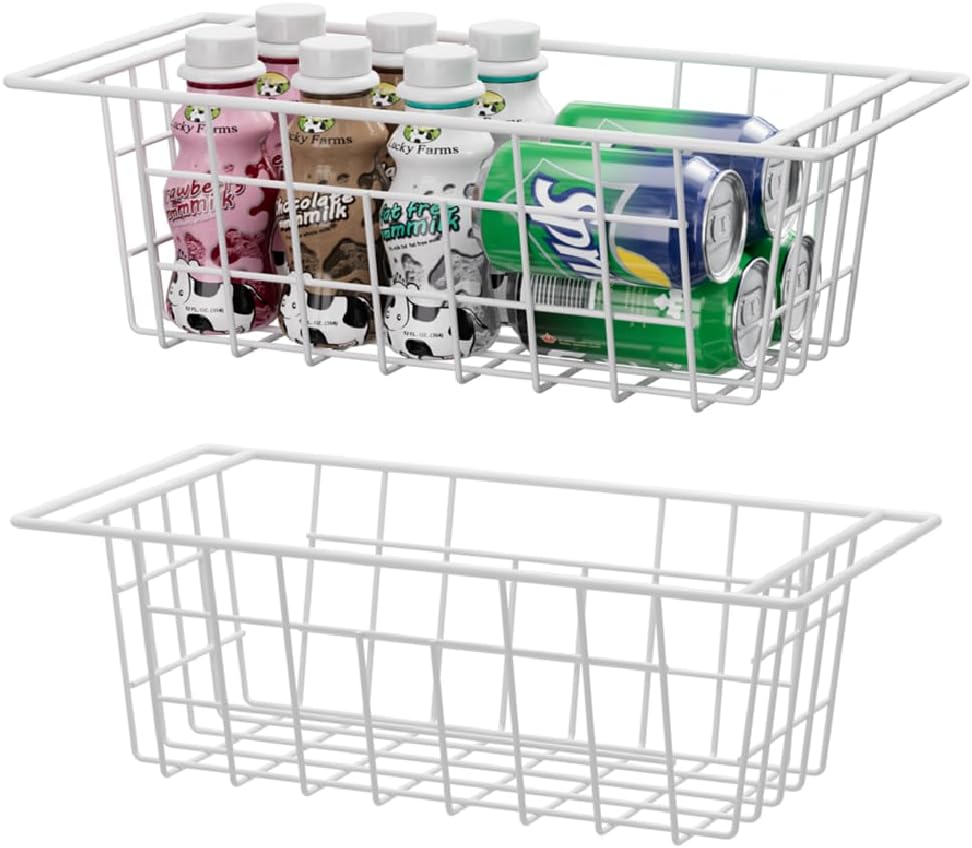 Slideep Wire Storage Baskets, Freezer Baskets Farmhouse Stackable Organizer Storage Bins Large Organizer for Storage, Office, Bathroom, Pantry Organization Storage with Handles 14" Black -Set of 3