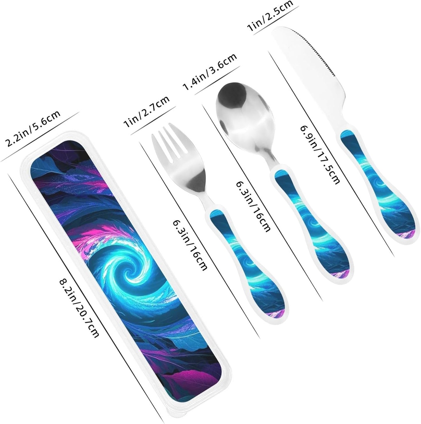 3-Piece Kids Silverware Set With Storage Case, Stainless Steel Reusable Children Safe Knife Spoon Fork Set Dreamy Jellyfish Print Children Flatware Set For Kids Lunch Box