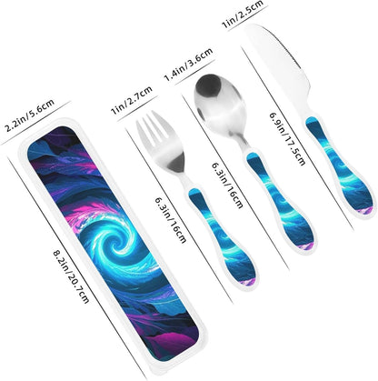 3-Piece Kids Silverware Set With Storage Case, Stainless Steel Reusable Children Safe Knife Spoon Fork Set Dreamy Jellyfish Print Children Flatware Set For Kids Lunch Box