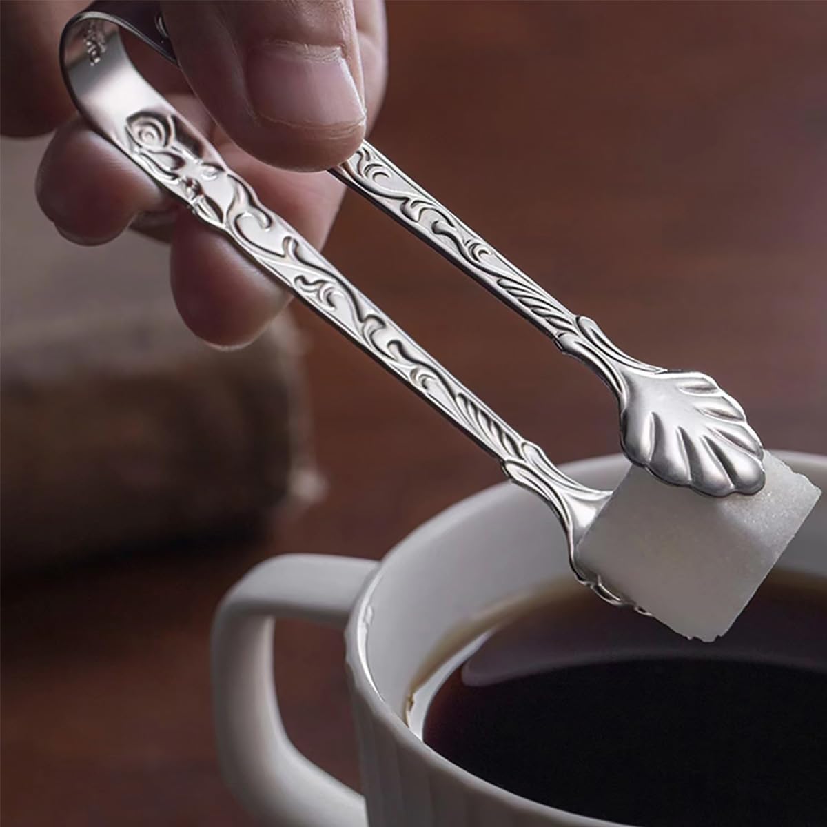 2pcs Stainless Steel Rose Design U-shaped Tongs, Mini Sugar Cube Ice Tongs for Tea Party Coffee Bar (Silver)
