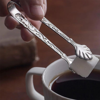 2pcs Stainless Steel Rose Design U-shaped Tongs, Mini Sugar Cube Ice Tongs for Tea Party Coffee Bar (Silver)