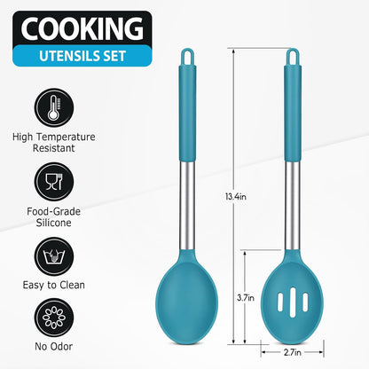 Pack of 2 Large Silicone Cooking Spoons, BPA Free Kitchen Scoops (Black)
