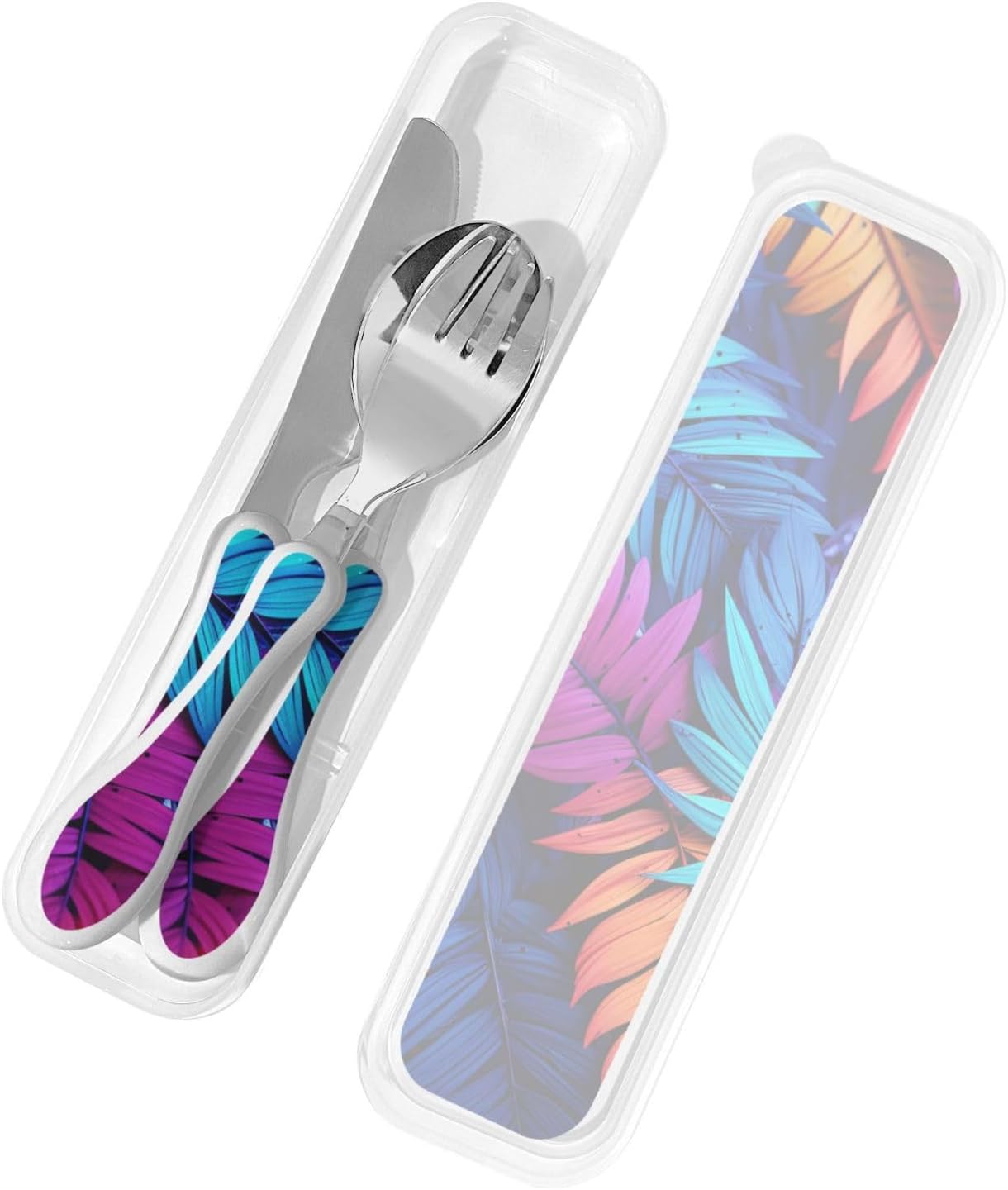 3-Piece Kids Silverware Set With Storage Case, Stainless Steel Reusable Children Safe Knife Spoon Fork Set Classy Flowers Children Flatware Set For Kids Lunch Box