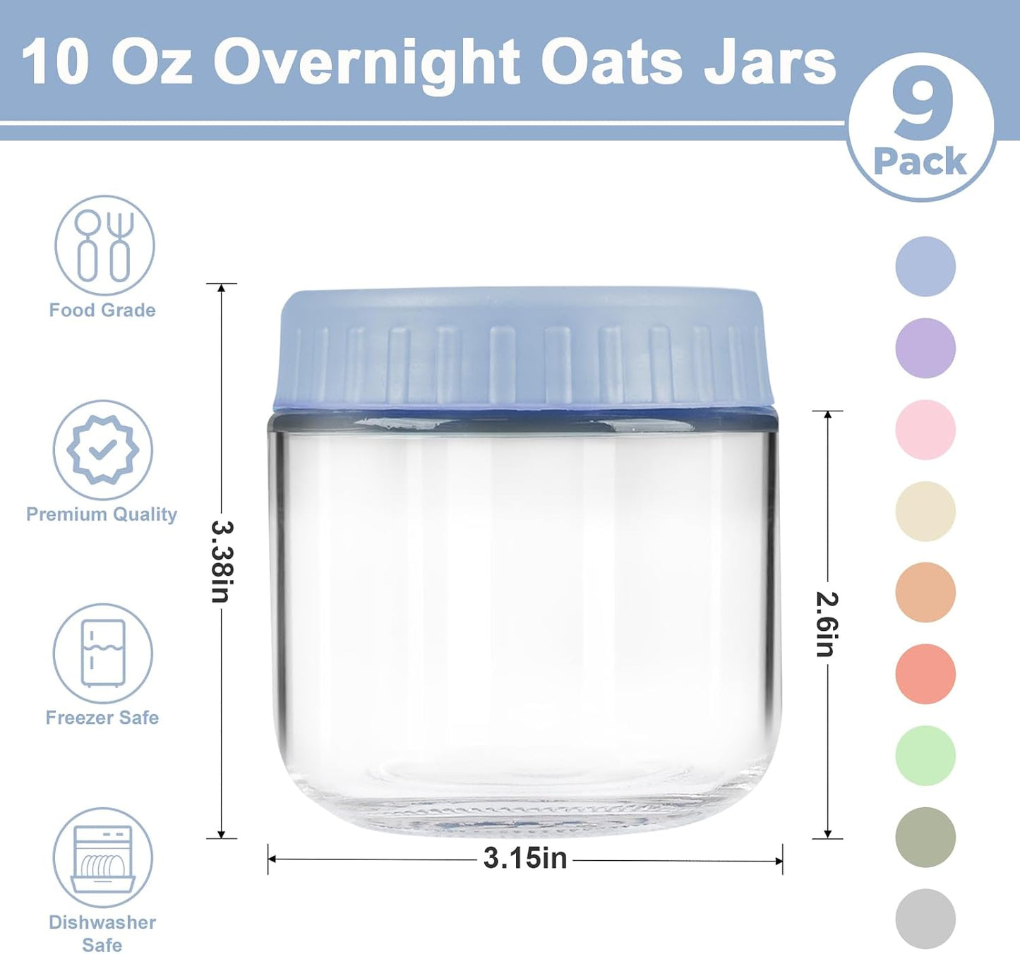 Overnight Oats Containers with Lids, 10oz Wide Mouth Mason Jars with Lids, 9 Pack Glass Jars with Airtight lid for Chia Pudding Yogurt Salad, Meal Prer Oatmeal Jars, Pink