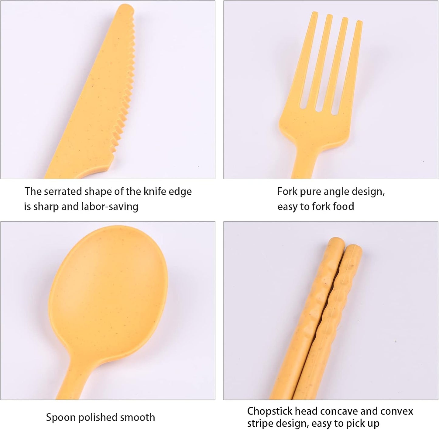 Reusable Travel Utensils Set with Case, 4 Sets Plastic Portable Knife Fork Spoons Tableware for Kids Adults Travel Picnic Camping Utensils