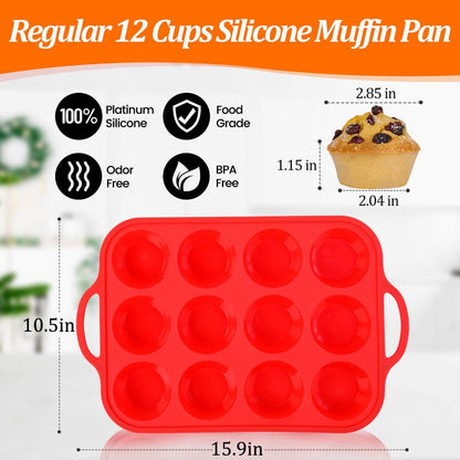 CAKETIME 12 Cups Silicone Muffin Pan - Nonstick Cupcake Pan 1 Pack Regular Size Silicone Mold for Baking