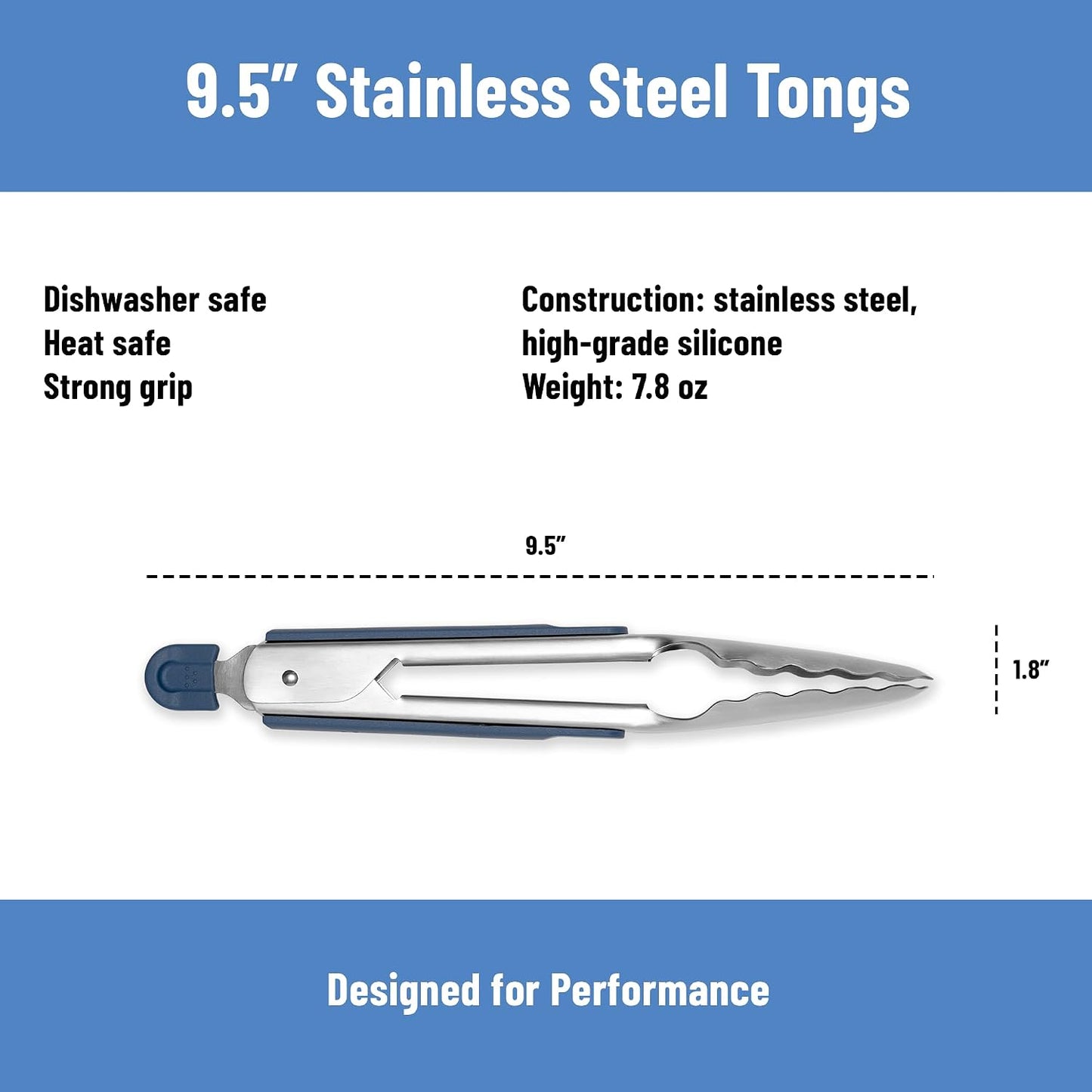 Misen Kitchen Tongs - Dishwasher Safe, Heavy Duty - Precision Stainless Steel Grilling Tool - Heat Resistant - Perfect for Serving and Air Frying - 13 Inch | Gray