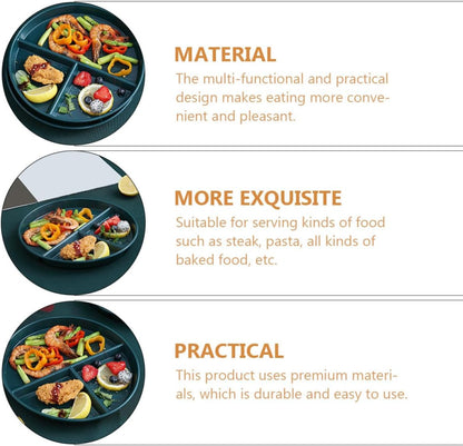 KALLORY Divided Three-compartment Dinner Plate Pp Portion Control Food Tray Emerald Flat Plate Suitable for Healthy Meal Prep and Portion Management