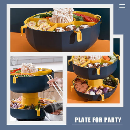 Rotatable Vegetable Draining Basket with Handle - Multi-Grid Hot Pot Serving Platter for Fruits and Vegetables