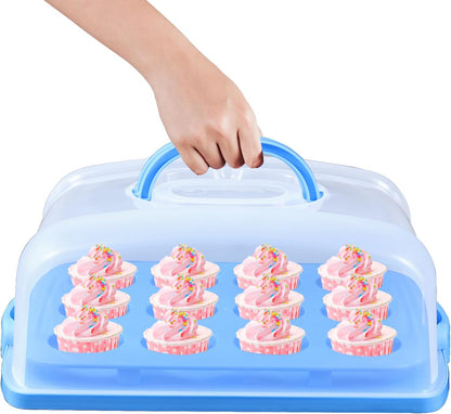 2in1 Cupcake Carrier and Cake Keeper with Lid, Rectangle Pie Carrier,Large Portable Storage Container for Storing 12 Cupcakes or 1 Large Cake (White)