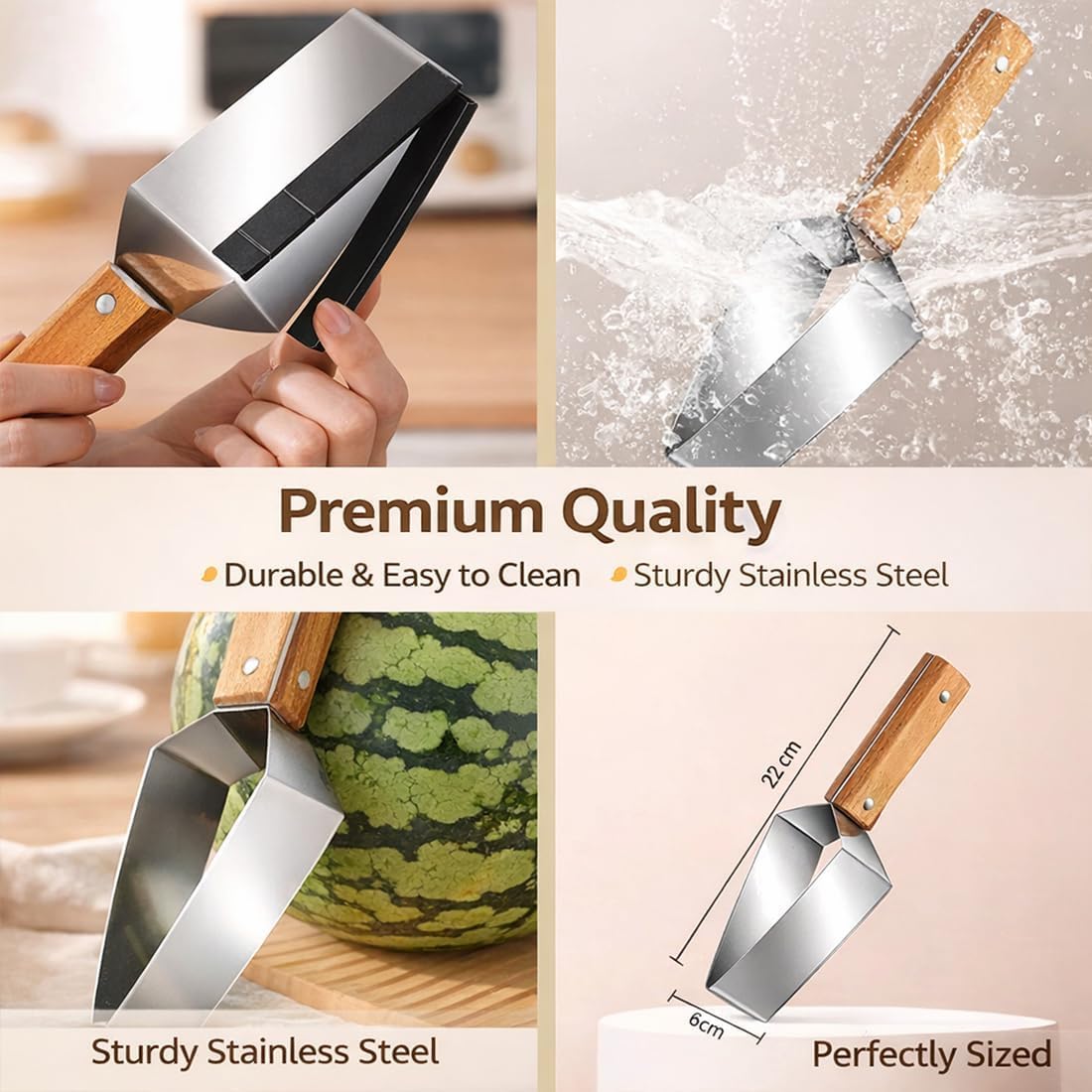 Upgrade Large Triangle Watermelon Cutter Stainless Steel Melon Slicer 2026 NEW Portable Watermelon Cutter with Wooden Handle, Fruitcutter Kitchen Gadgets for Watermelon Melon Apple Pineapple (#)