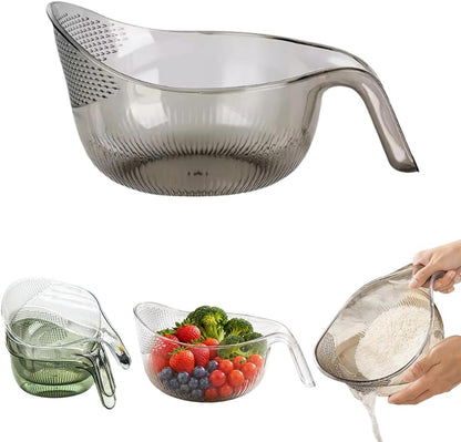 Multipurpose Rice Washing Bowl Strainer with Handle，Transparent：Small+Large